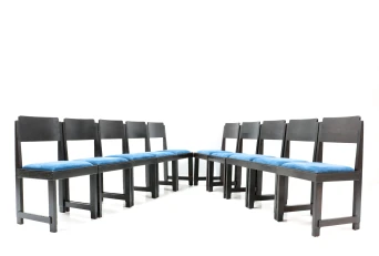 Set of 10 Art Deco Dining Chairs, Black Lacquered Oak, 1920s